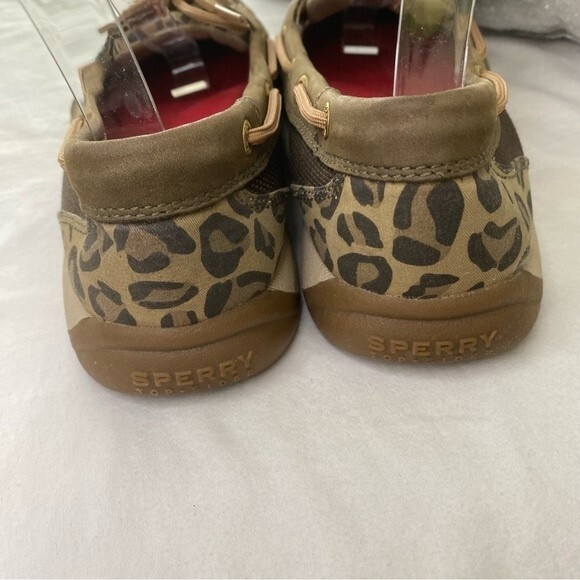 Sperry Top Sider Leather Tan Brown Boat Shoe with Animal Print Accent Size 8.5M - Picture 10 of 14